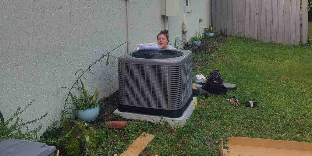 Installed residential HVAC condenser unit