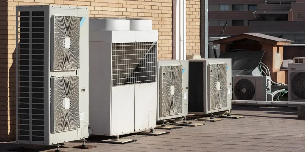 Multiple AC condensers outside building
