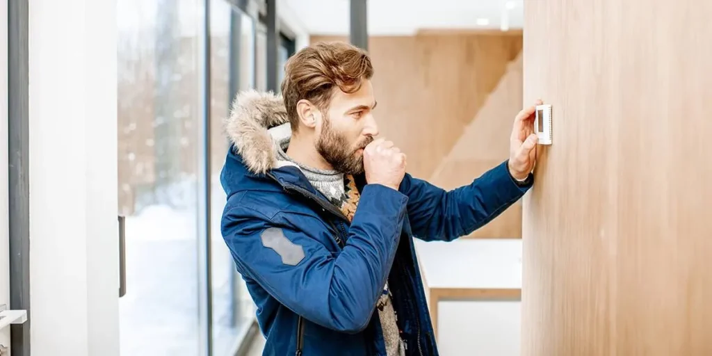 Man adjusting thermostat