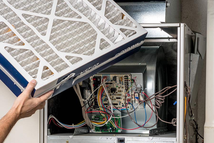 Air filter beside furnace wires